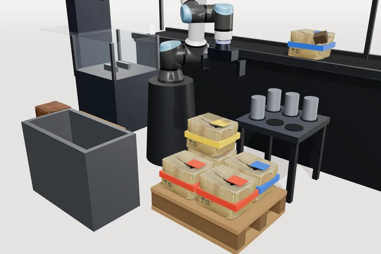 The arm stacking boxes on a pallet